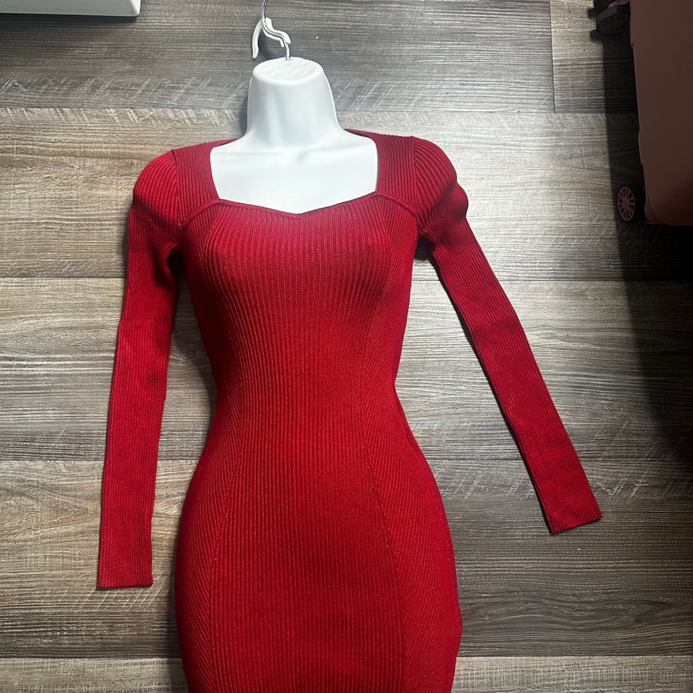Elegant Red Women's Sweater Dress